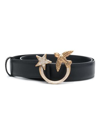 Pinko Love Birds-buckle crystal-embellished belt - Black