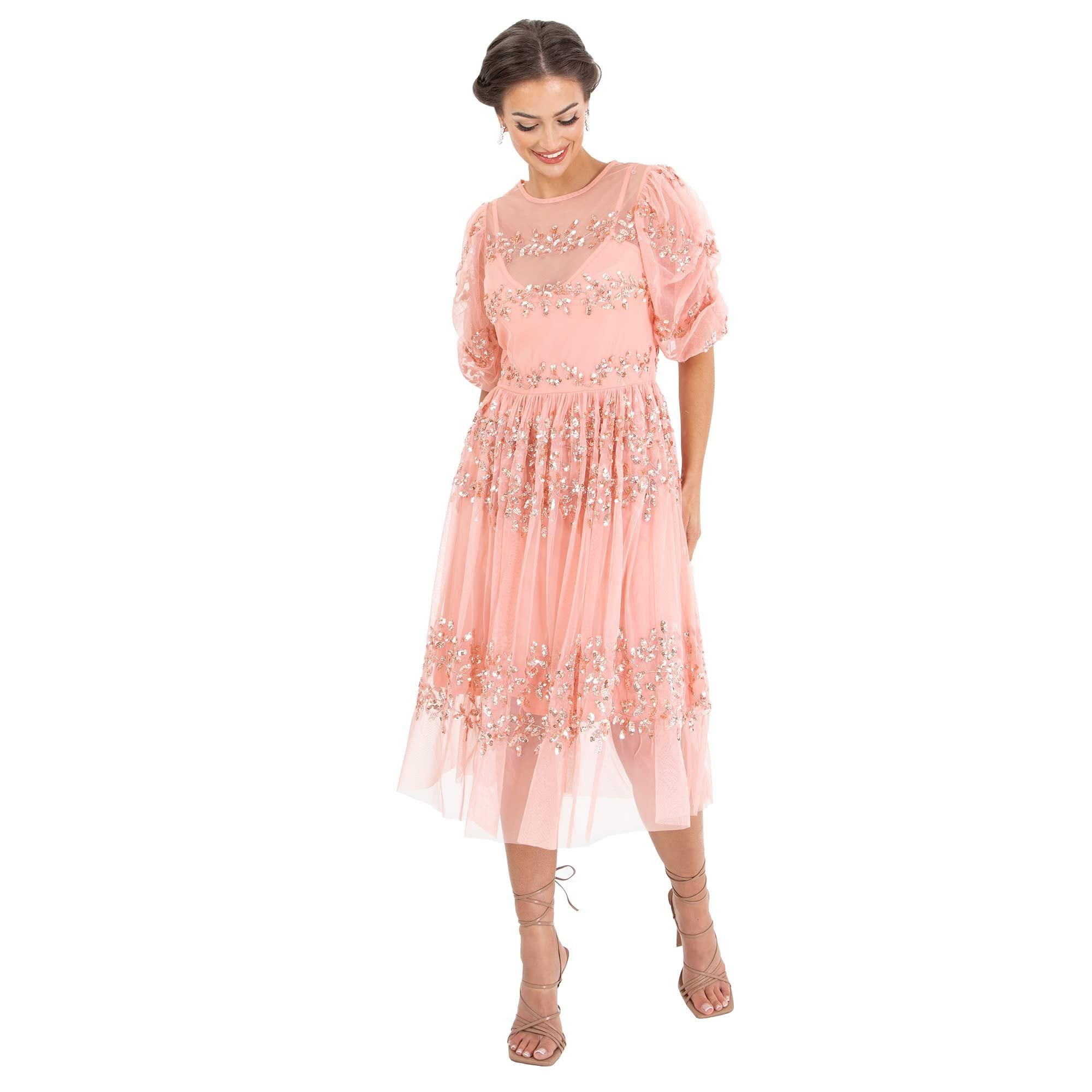 Maya Damen Womens Midi Ladies Sequin Embellished Short Sleeve