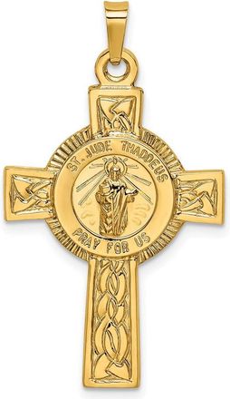 Diamond2Deal 14k Yellow Gold Polished Cross with St. Jude Thaddeus Medal Pendant