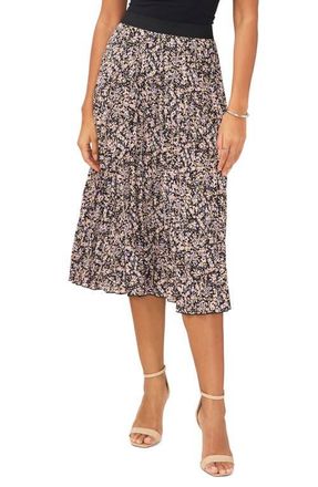 Chaus Pleated Midi Skirt in Black/Yellow/Lavendar at Nordstrom, Size Xx-Large