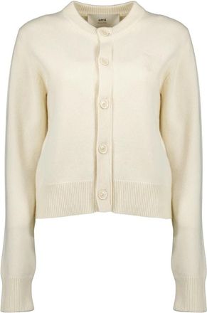Ami Witte Hart Cardigan Wol Kasjmier - Dames - Cashmere truien - Wit - L - Wol - Truien & Vesten