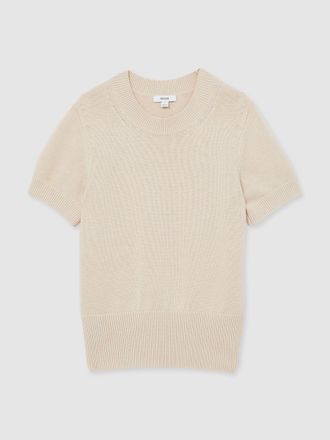Reiss Anita Neutral Cotton And Wool Crew-neck Top, M, Beige