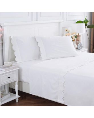 Melange Home Mélange Home 300 Thread Count Scallop Frame Embroidery Percale Cotton Sheet Set