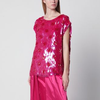 Dries Van Noten Fuchsia silk top with sequins