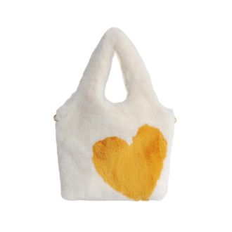 Generic Womens Plush Bags Tote Bags Womens Casual Shoulder Bag Love Stitching Color Plush Lady Handbag Female Messenger Crossbody(Beige)