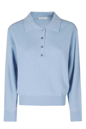 Low Classic Blue Open Collar Merino Wool-Blend Sweater