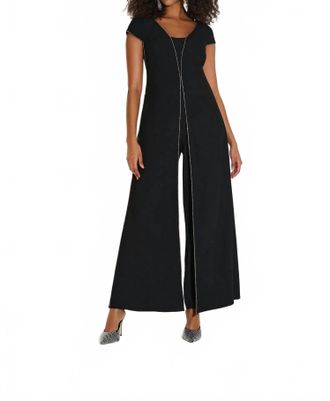 Joseph Ribkoff Rhinestone Trim Split Panel Jumpsuit In Black