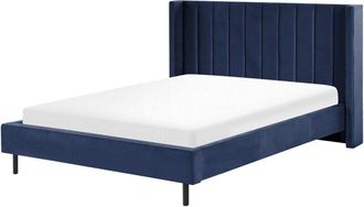 Beliani Cama con somier de terciopelo azul marino 160 x 200 cm listones moderno Villette