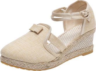 Generic Women Slope Heel Linen Sandals Fashion Thick Platform Beach Summer Outdoor Walking Comfort Footwear (Beige, 6.5)
