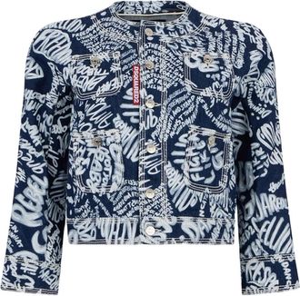 Dsquared2 Denim jack met letterprint - Blauw