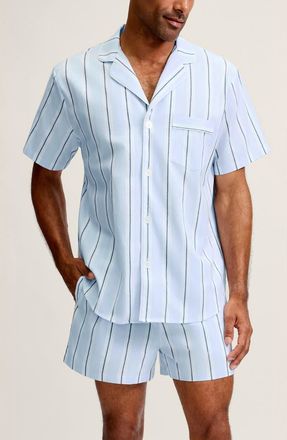 Petite Plume Classic Stripe Cotton Twill Short Pajamas in Blue at Nordstrom, Size X-Large