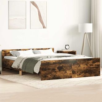 vidaXL Estructura De Cama Con Cabecero Piecero Roble Ahumado 140x190cm Vidaxl