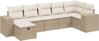 vidaXL Vidaxl - Set Sof&aacute;s De Jard&iacute;n 7 Piezas Y Cojines Rat&aacute;n Sint&eacute;tico Beige