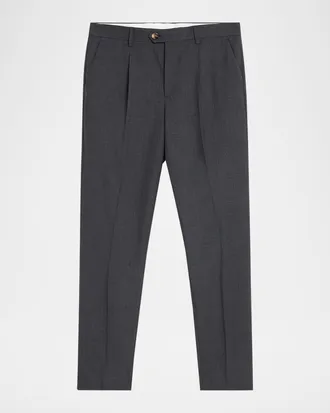 Brunello Cucinelli Men & apos;s Wool Sharkskin Pleated Pants