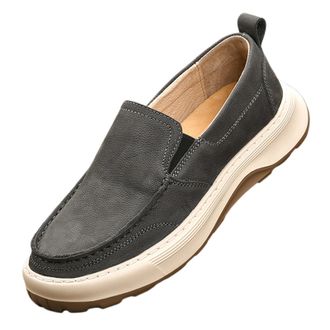 Generic Mens Genuine Leather Casual Loafers Slip On Boat Shoes Anti-Slip Lightweight Flats Walking Driving Sneakers Oxfords (Grey,7.5)
