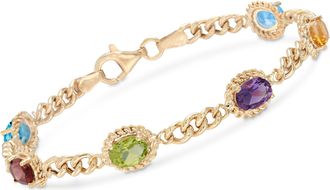 Ross-Simons Multi-Stone Link Bracelet in 18kt Gold Over Sterling Silver