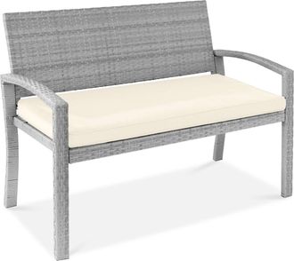 Best Choice Products 2-Person Outdoor Wicker Bench Garden Patio Porch Furniture w/ 700lb Capacity, Cushion