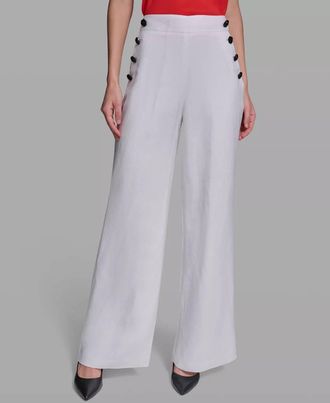 Karl Lagerfeld Linen-Blend Wide-Leg Sailor Pants In White