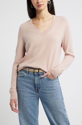 Nordstrom V-Neck Cashmere Sweater in Pink Adobe at Nordstrom, Size X-Small