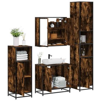 Berkfield Home 4&not;Piece Bathroom Furniture Set&not;Smoked Oak Engineered Wood in Brown