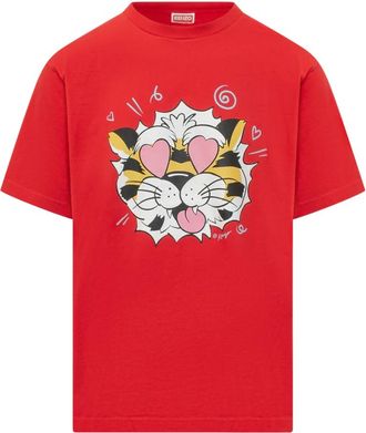 Kenzo Wild Tiger Oversized T-shirt - Heren - T-shirts - Rood - M - Katoen - Tops