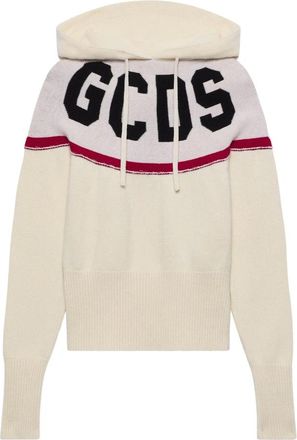 GCDS Logo Knit Cropped Hoodie - Dames - Ronde hals truien - Wit - L - Truien & Vesten