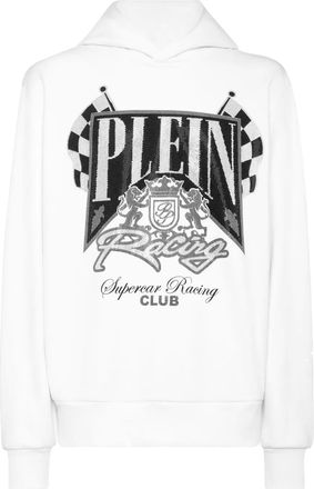Philipp Plein Felpa Racing Club con cappuccio - Bianco