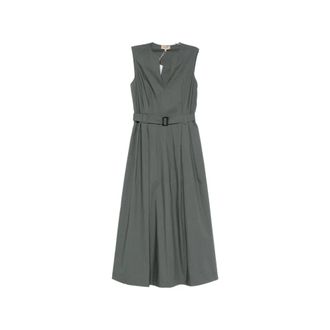 Woolrich V-hals Geplooide Midi Jurk - Dames - Casual kleedjes - Groen - L - Kleedjes