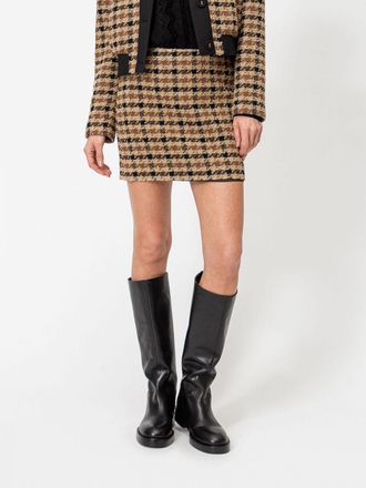 Twinset Houndstooth Wool-Blend Pencil Mini Skirt with High Elasticated Waist