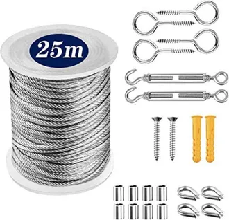 OEM Cable Metalico - Acero Inoxidable 304 - Revestimiento Pvc Negro - 30 M X 2 Mm - Para Balustrada Toldo Linea De Ropa Decoracion Exterior - Kit 56 Pieza