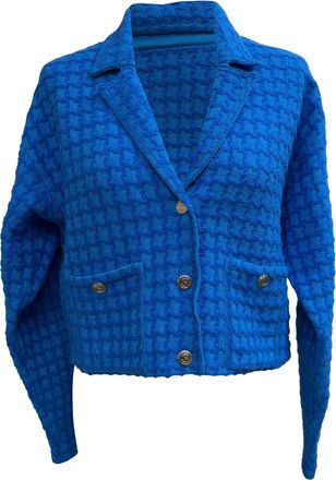 Sandro Sandro Tweed Cropped Blazer in Blue Viscose