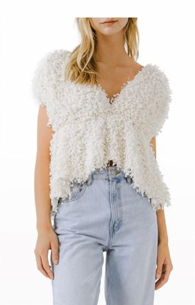 endless rose Textured Plunge Top In White