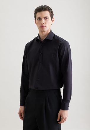 Seidensticker Businesshemd SEIDENSTICKER Regular, Herren, Gr. XXL45, normale &Auml;rmell&auml;ngen, schwarz, 100% Baumwolle, unifarben, regular fit, 2-Knopf-Manschette, Hemde
