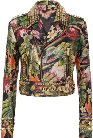 Philipp Plein Leren Motorrijder Flowers