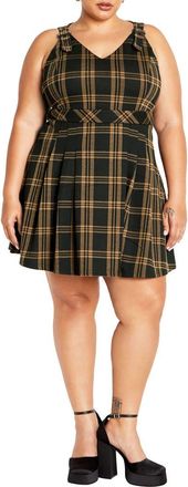 City Chic Miss Molly Sleeveless Plaid Minidress in Caramel Check at Nordstrom