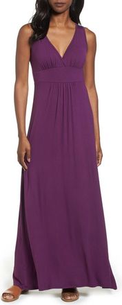 Loveappella V-Neck Jersey Maxi Dress in Purple Dark at Nordstrom, Size X-Large P