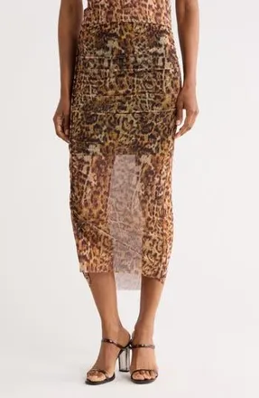 AllSaints Nora Print Mesh Skirt in Evia Golden Brown at Nordstrom Rack, Size 10 Us / 14 Uk