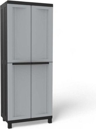 Terry Armario Escobero Alto De Termopl&aacute;stico Con Tiradores Oscuros Dos Puertas Verticales Divisorias Y Tres Estantes Regulables