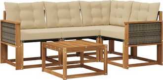 vidaXL Conjunto De Sof&aacute;s De Exterior 5 Uds. Natural Y Beige Vidaxl