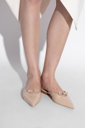 Ferragamo Leather Slides Giulye, Womens, Beige