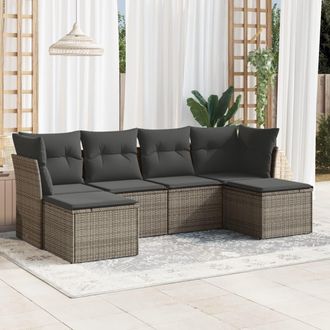 vidaXL Set De Muebles De Jard&iacute;n 6 Pzas Y Cojines Rat&aacute;n Sint&eacute;tico Gris Vidaxl