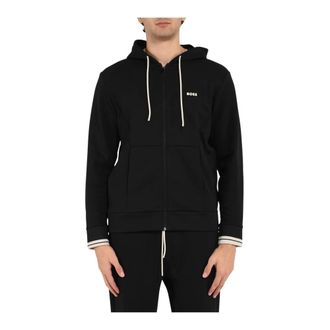 HUGO BOSS Hugo, Zip-throughs, male, Black, Size: 2XL Stripe-detail Zip-up Hoodie