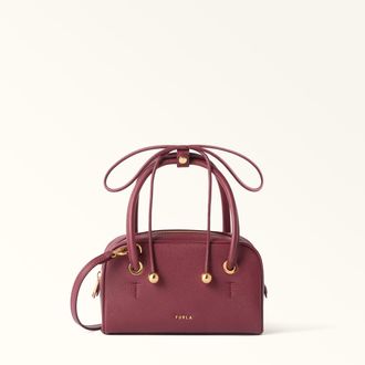 Furla Poppy Borsa A Mano Red Apple Rosso Pelle Pieno Fiore Diamond + Pelle Di Vitello Sidney Donna
