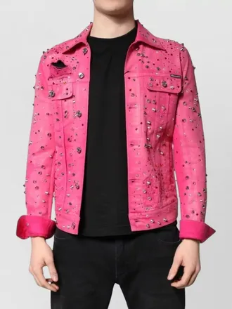 Dolce & Gabbana crystal embellished studded distressed denim jacket
