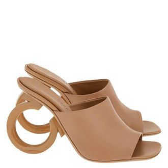 Ferragamo Astro Nappa Heeled Mules, Size 7 C