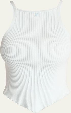 Courr&egrave;ges Ribbed Sleeveless Point-Hem Crop Top