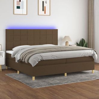 vidaXL Vidaxl - Cama Box Spring Colch&oacute;n Luces Led Tela Marr&oacute;n Oscuro 200x200 Cm