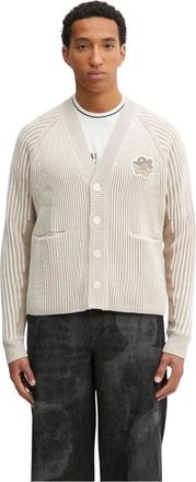 Filling Pieces Atmosphere Ribgebreide Cardigan - Heren - Vesten - Beige - M - Wol - Truien & Vesten