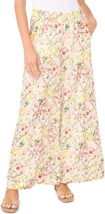 Vince Camuto Floral Print Wide Leg Pants in Raspberr Sorbet at Nordstrom, Size X-Large