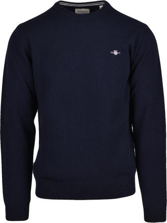 GANT Pullover met ronde hals - Heren - Ronde hals truien - Blauw - M - Wol - Truien & Vesten